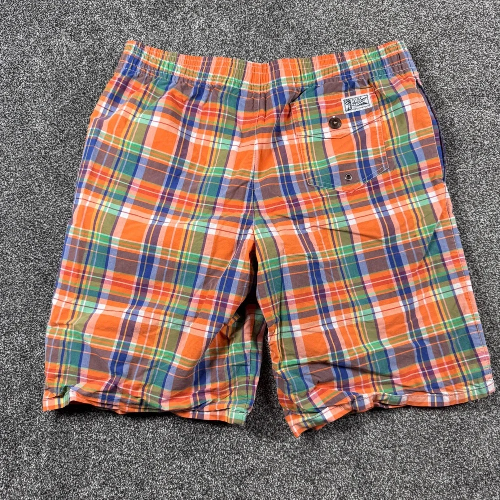 Polo Ralph Lauren Swim Trunks Men's XL Orange Plaid Mesh Lined Drawstring Shorts